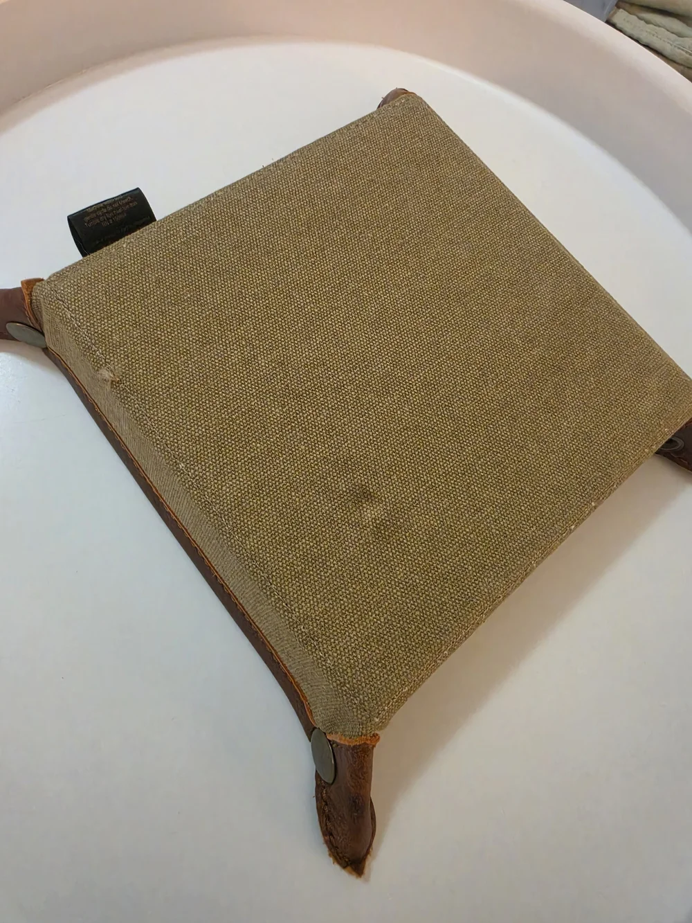 Mona B Nautical Anchor Canvas Catchall Tray in Rustic Brown Leather Trim Decor
